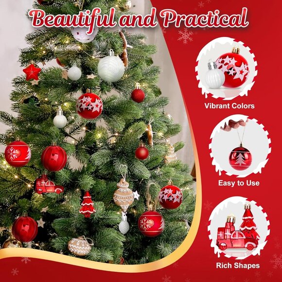 42 Pcs Christmas Ornaments Various Styles of Christmas Ball Holiday - Picture 4 of 7